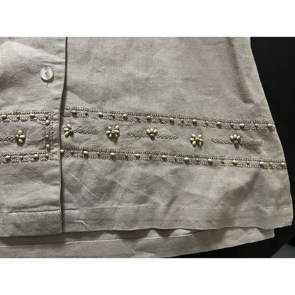 A.K.C. Vintage 1990s Embellished Linen Blend Button-Up Shirt – Beaded - Picture 8 of 10